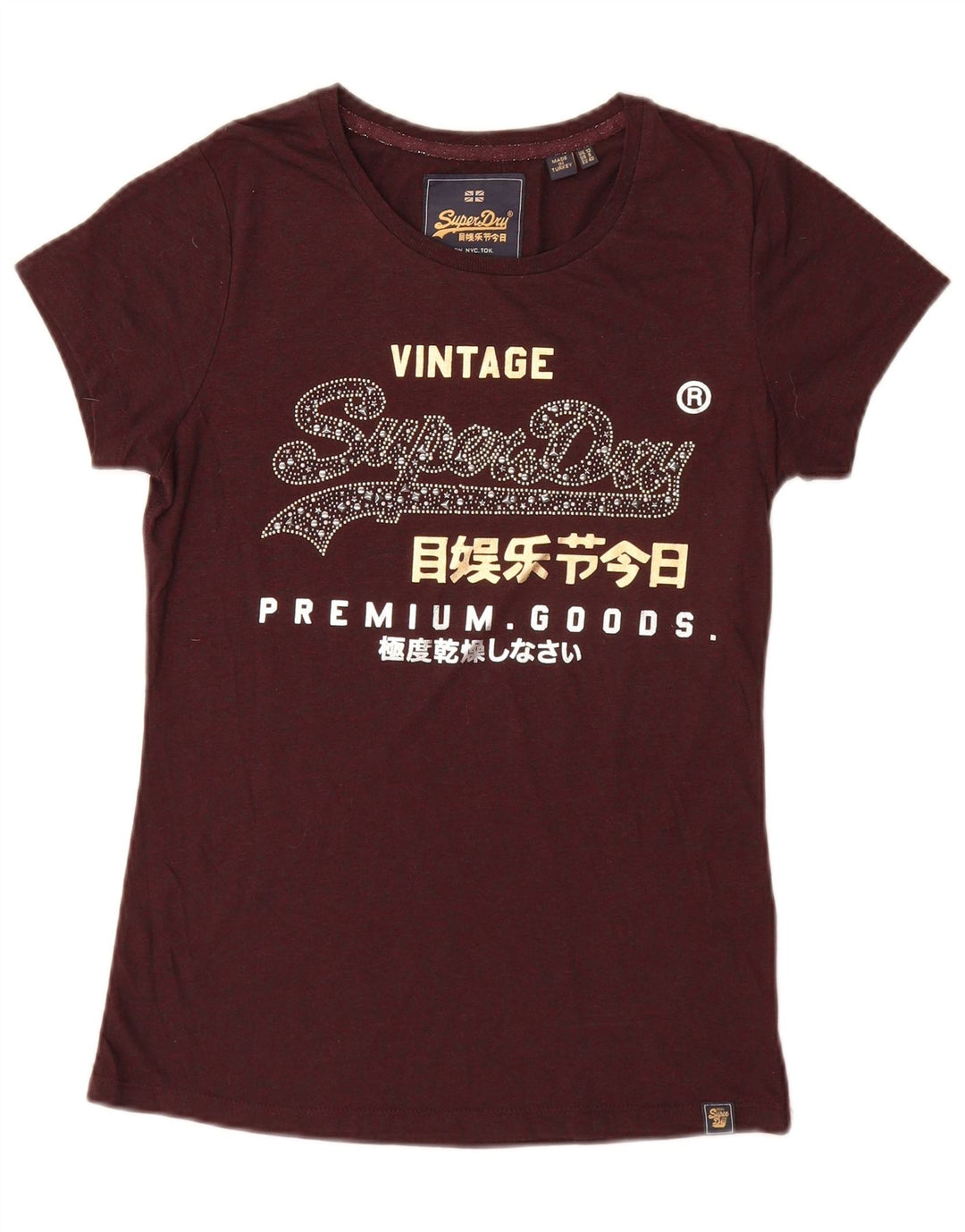 Superdry Womens Graphic T-Shirt Top UK 12 Medium Maroon Polyester