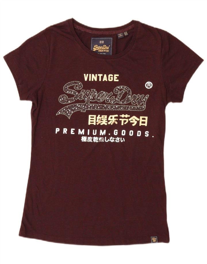 Superdry Womens Graphic T-Shirt Top UK 12 Medium Maroon Polyester