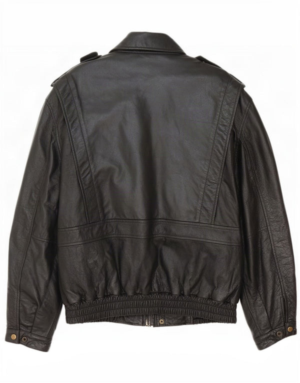 Vintage Mens Military Leather Jacket UK 42 XL Black