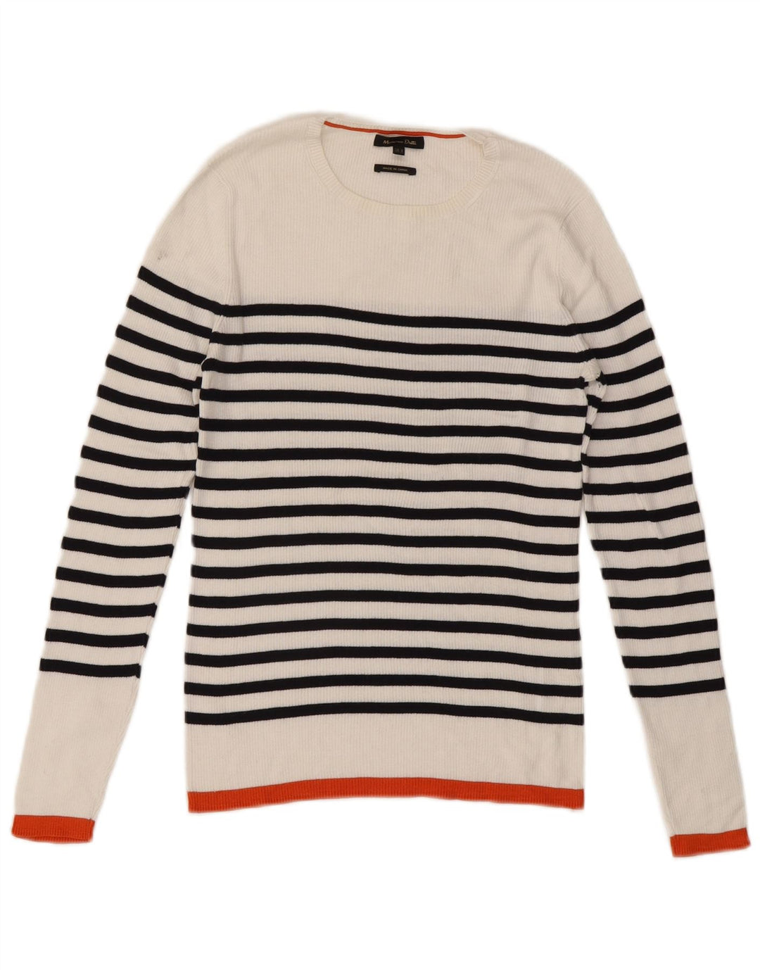 Massimo Dutti Womens Boat Neck Jumper Sweater UK 12 Medium White Striped