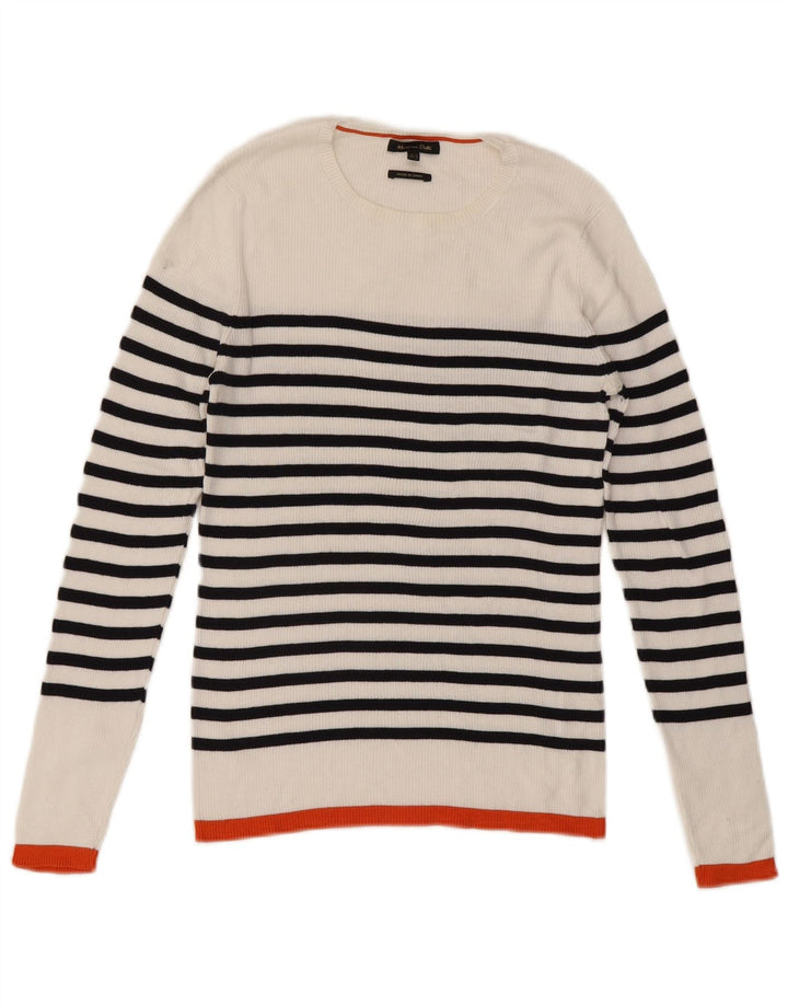 Massimo Dutti Womens Boat Neck Jumper Sweater UK 12 Medium White Striped