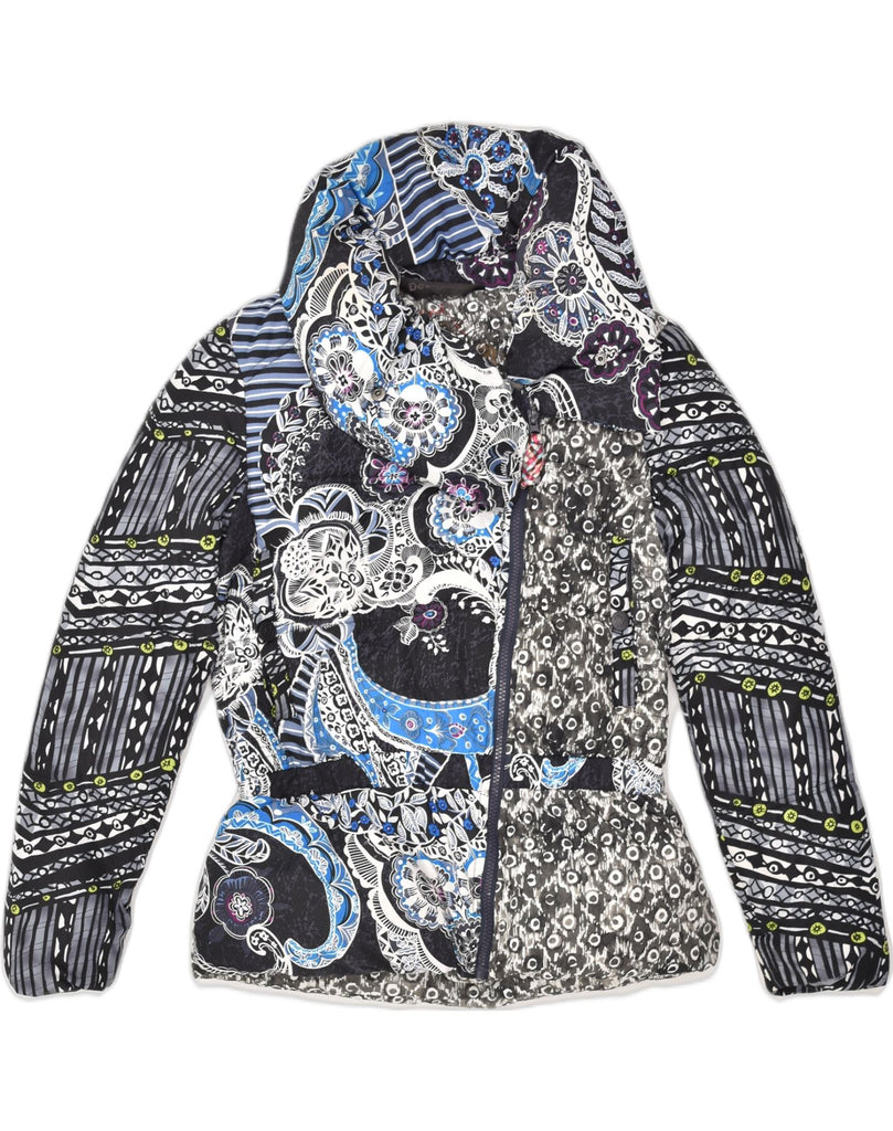 DESIGUAL Womens Crazy Pattern Padded Jacket EU 38 Medium Multicoloured | Vintage Desigual | Thrift | Second-Hand Desigual | Used Clothing | Messina Hembry 