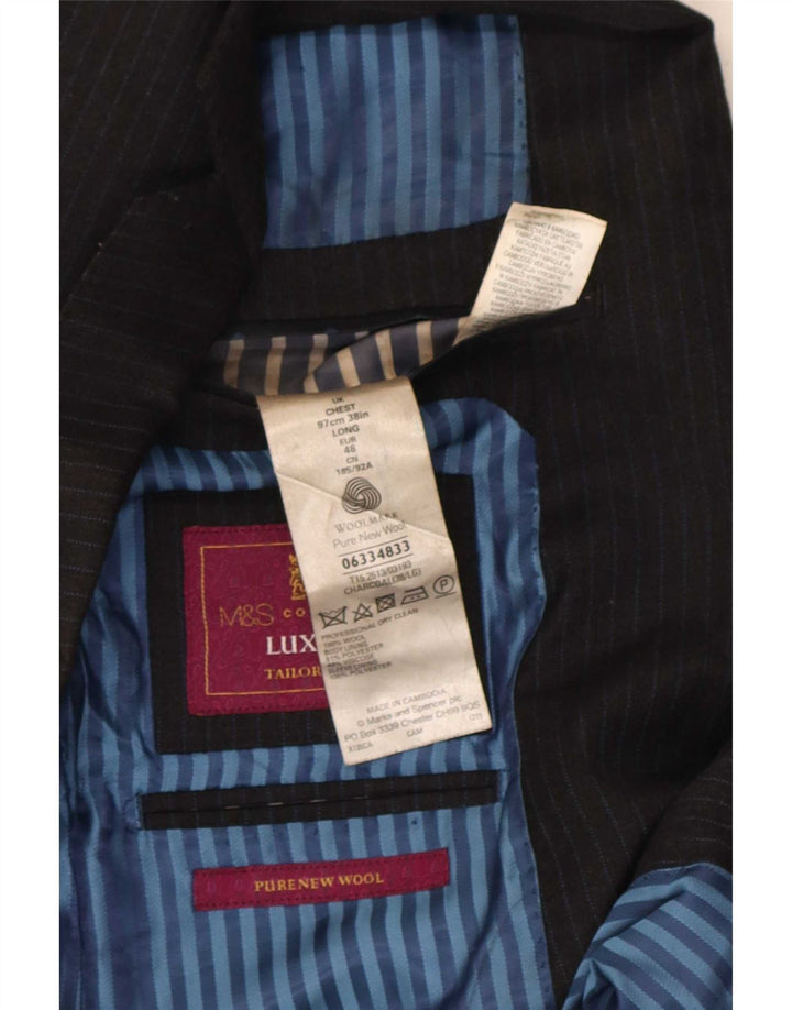 Marks & Spencer Mens 2 Button Blazer Jacket UK 38 Medium Grey Pinstripe