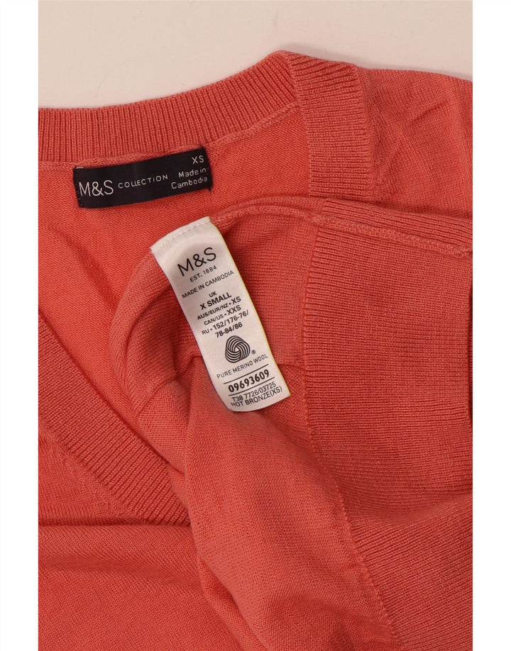 MARKS & SPENCER Womens Oversized V-Neck Jumper Sweater UK 6 XS Pink Wool