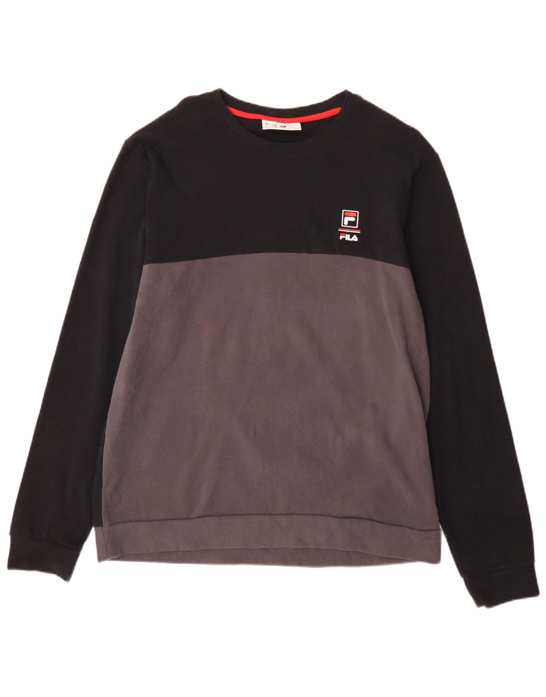 Fila Mens Sweatshirt Jumper Large Black Colourblock Cotton