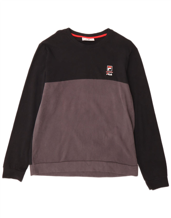 Fila Mens Sweatshirt Jumper Large Black Colourblock Cotton