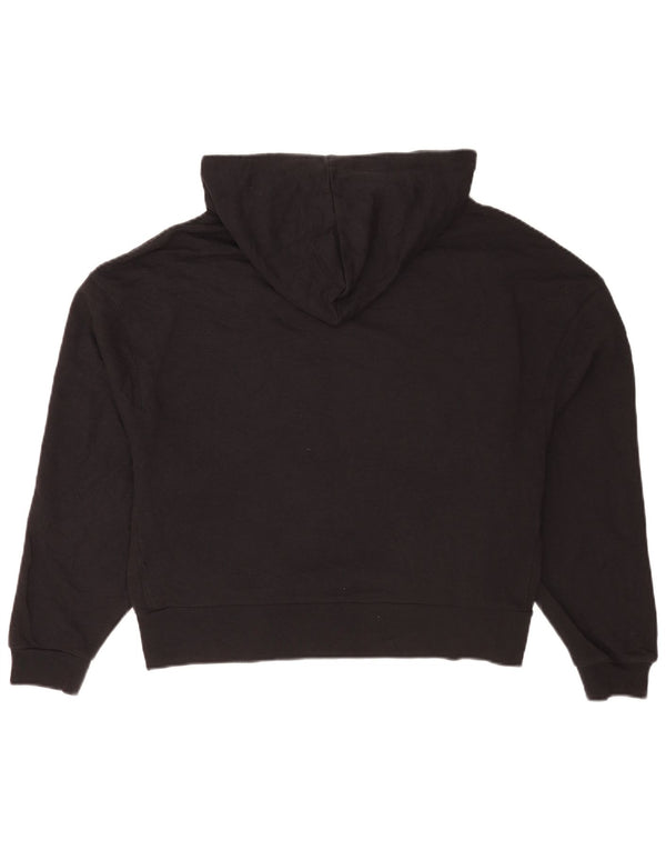Dkny Womens Graphic Oversized Hoodie Jumper UK 10 Small Black Cotton