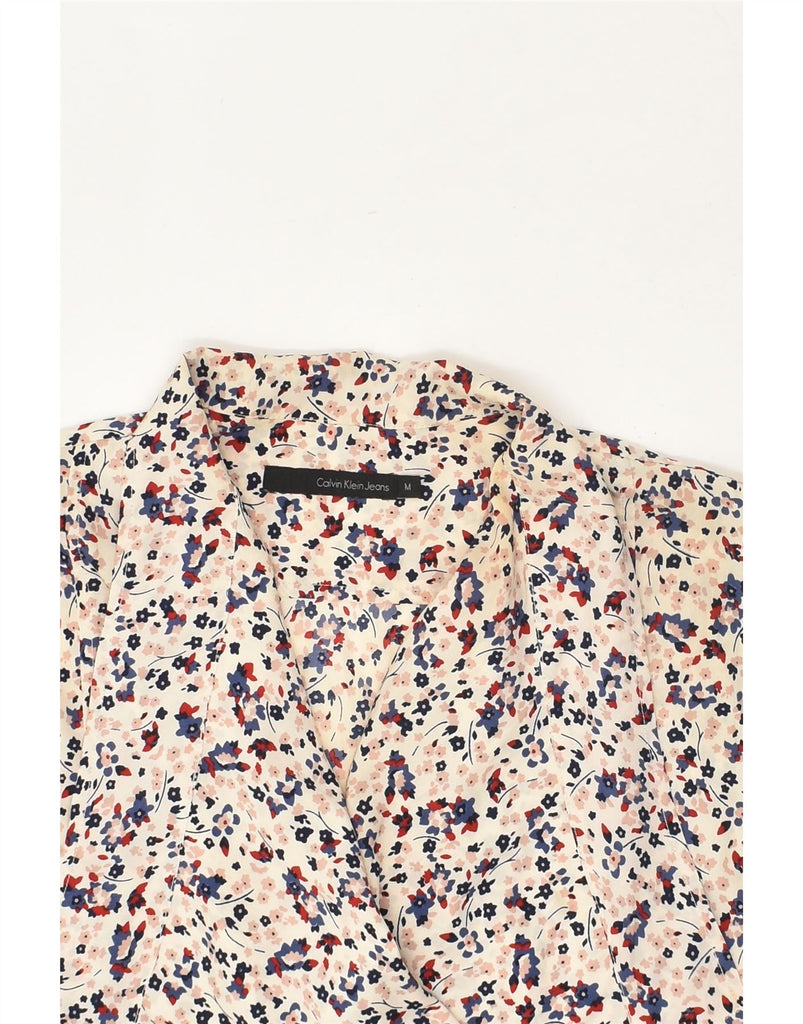 CALVIN KLEIN JEANS Womens Sleeveless Shirt Dress UK 14 Medium Beige Floral | Vintage Calvin Klein Jeans | Thrift | Second-Hand Calvin Klein Jeans | Used Clothing | Messina Hembry 
