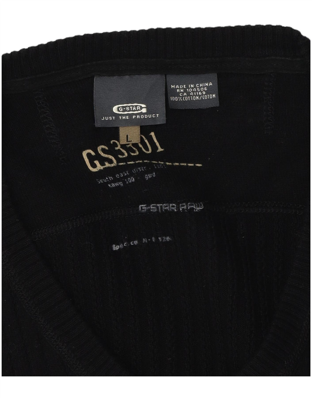 G-Star Mens 3301 V-Neck Jumper Sweater Large Black Cotton