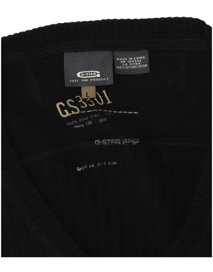 G-Star Mens 3301 V-Neck Jumper Sweater Large Black Cotton