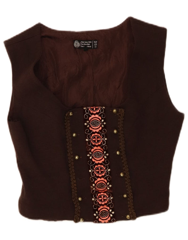 Vintage Womens Waistcoat IT 44 Medium Brown Floral New Wool