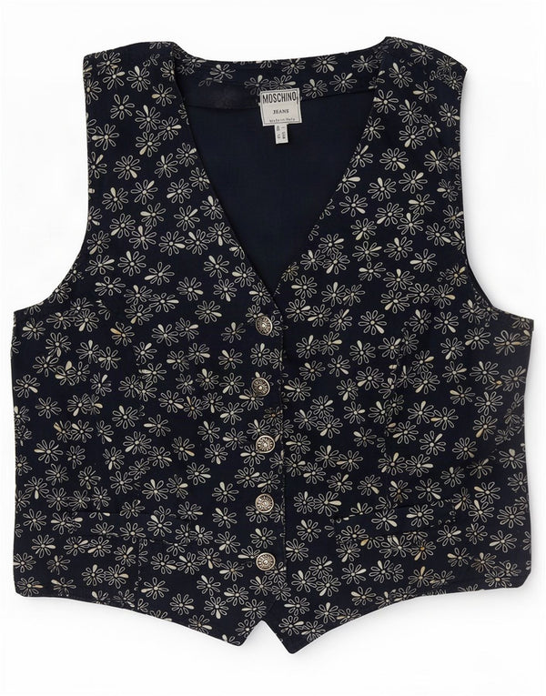 Moschino Womens Regular Waistcoat UK 16 Large Blue Floral