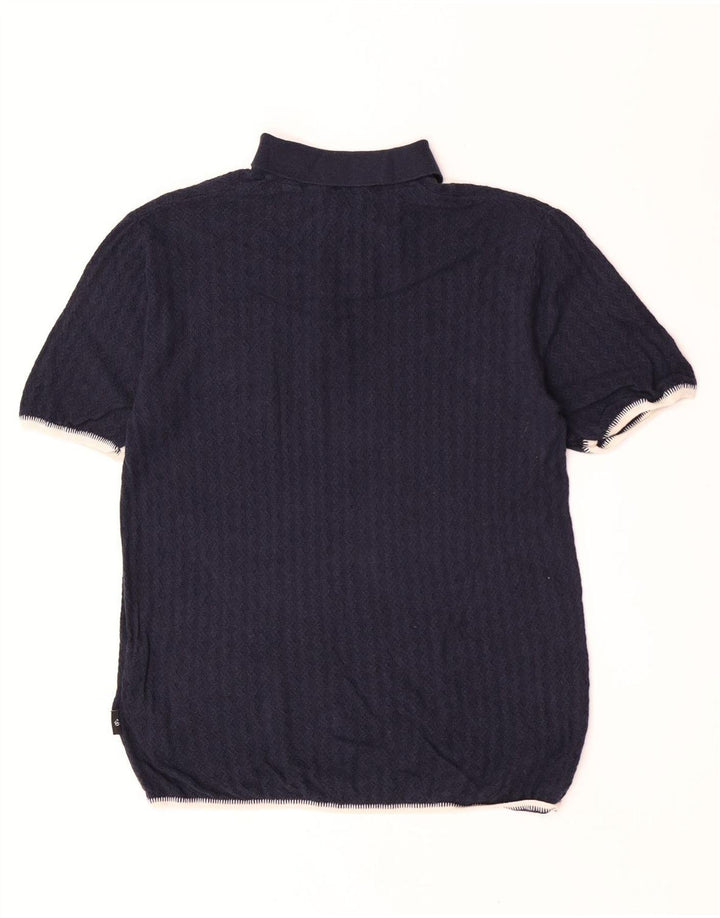 Ted Baker Mens Polo Neck Jumper Sweater Size 3 Medium Navy Blue