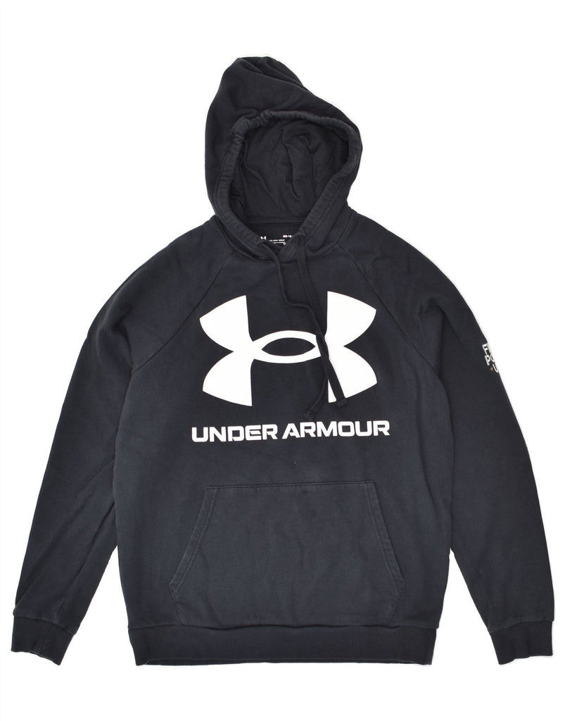 UNDER ARMOUR Mens Graphic Hoodie Jumper Medium Navy Blue Cotton | Vintage Under Armour | Thrift | Second-Hand Under Armour | Used Clothing | Messina Hembry 