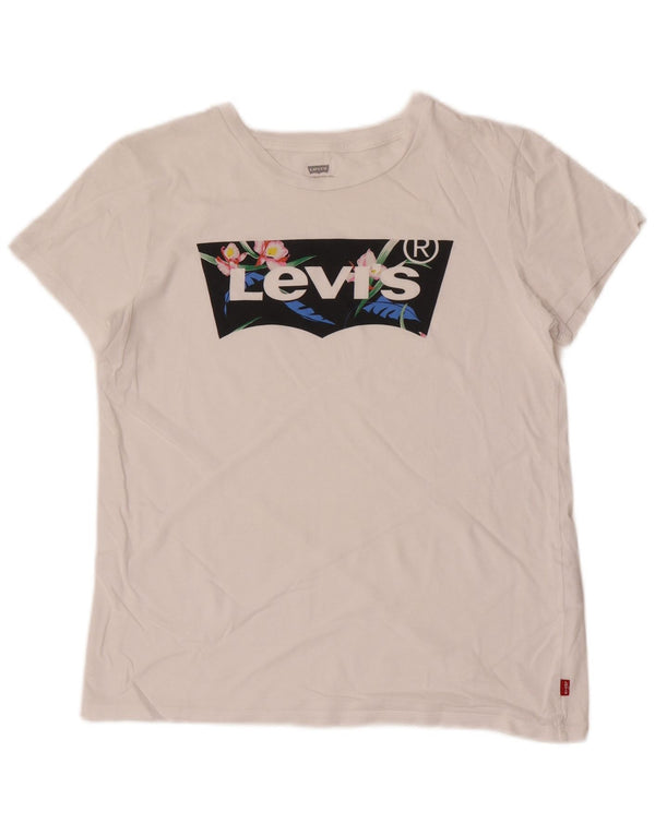 Levi's Womens Graphic T-Shirt Top UK 12 Medium White Cotton