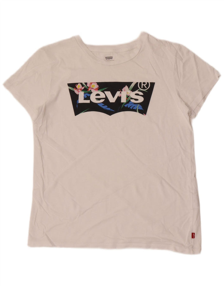 Levi's Womens Graphic T-Shirt Top UK 12 Medium White Cotton