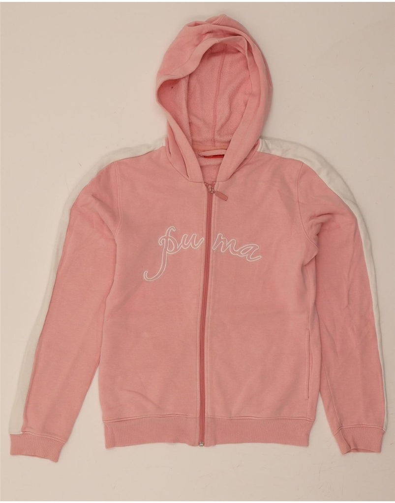 PUMA Womens Graphic Zip Hoodie Sweater UK 12 Medium Pink Colourblock Vintage Puma and Second-Hand Puma from Messina Hembry 