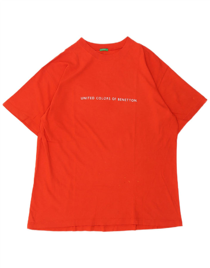 Benetton Mens Graphic T-Shirt Top Large Orange