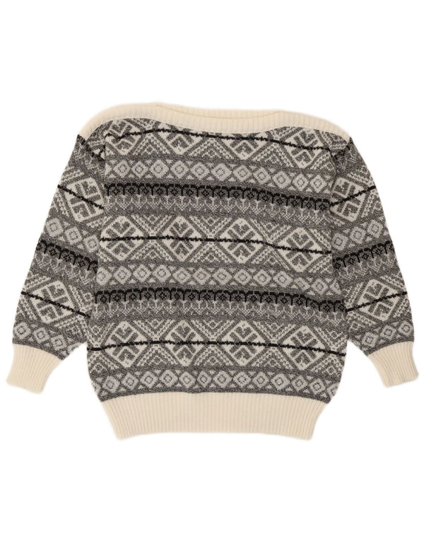 Vintage Womens Boat Neck Jumper Sweater UK 14 Medium Grey Geometric