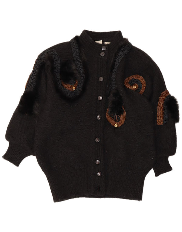 VINTAGE Womens Abstract Pattern Cardigan Sweater EU 42/44 Large Black