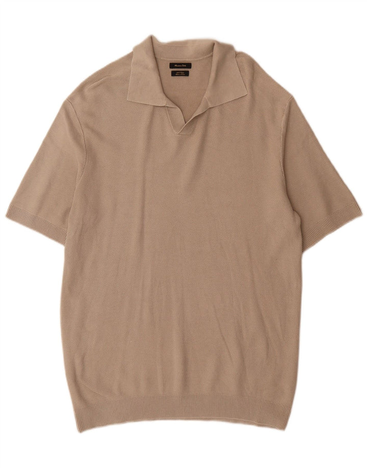 Massimo Dutti Mens Polo Shirt Large Grey Cotton
