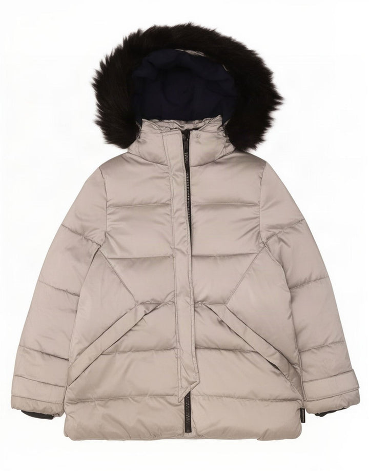 Zara Girls Hooded Padded Coat 13-14 Years Silver Polyester