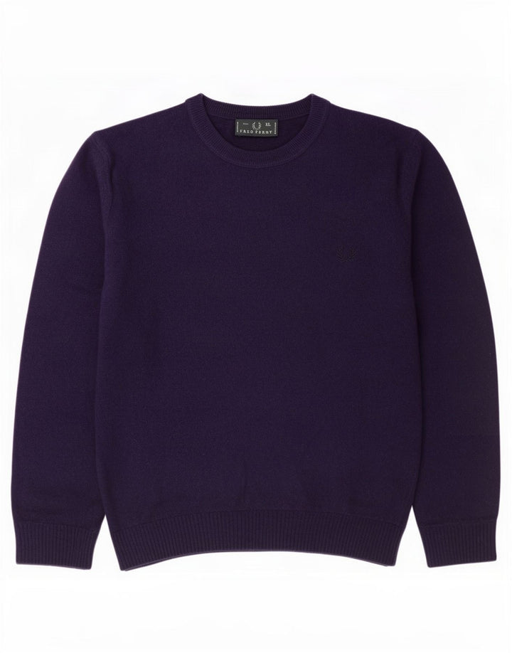 Fred Perry Mens Crew Neck Jumper Sweater XL Purple Wool