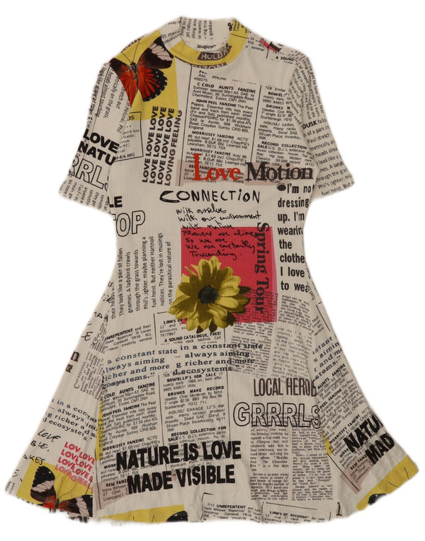 Desigual Womens Newspaper Graphic A-Line Dress UK 12 Medium White Viscose