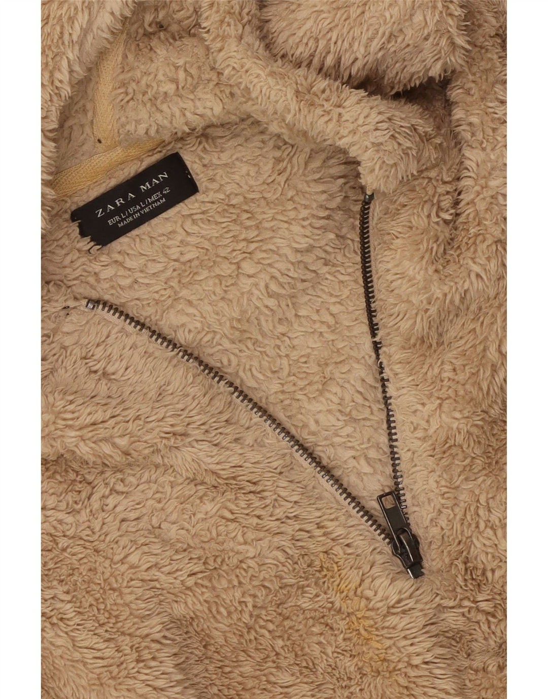 ZARA Mens Hooded Fleece Jumper Large Beige