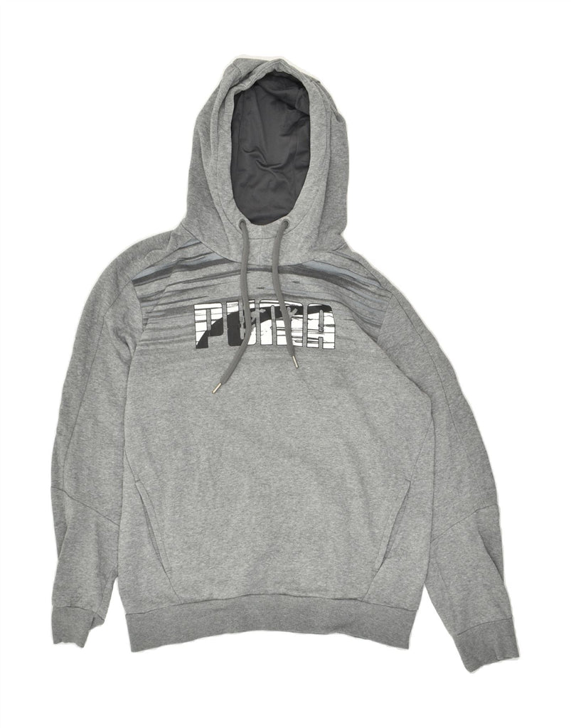 PUMA Mens Graphic Hoodie Jumper Medium Grey Flecked Cotton | Vintage Puma | Thrift | Second-Hand Puma | Used Clothing | Messina Hembry 