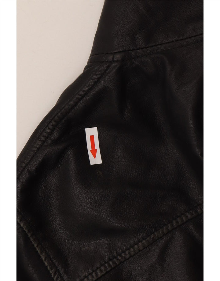 Vintage Mens Bomber Leather Jacket IT 50 Large Black Leather