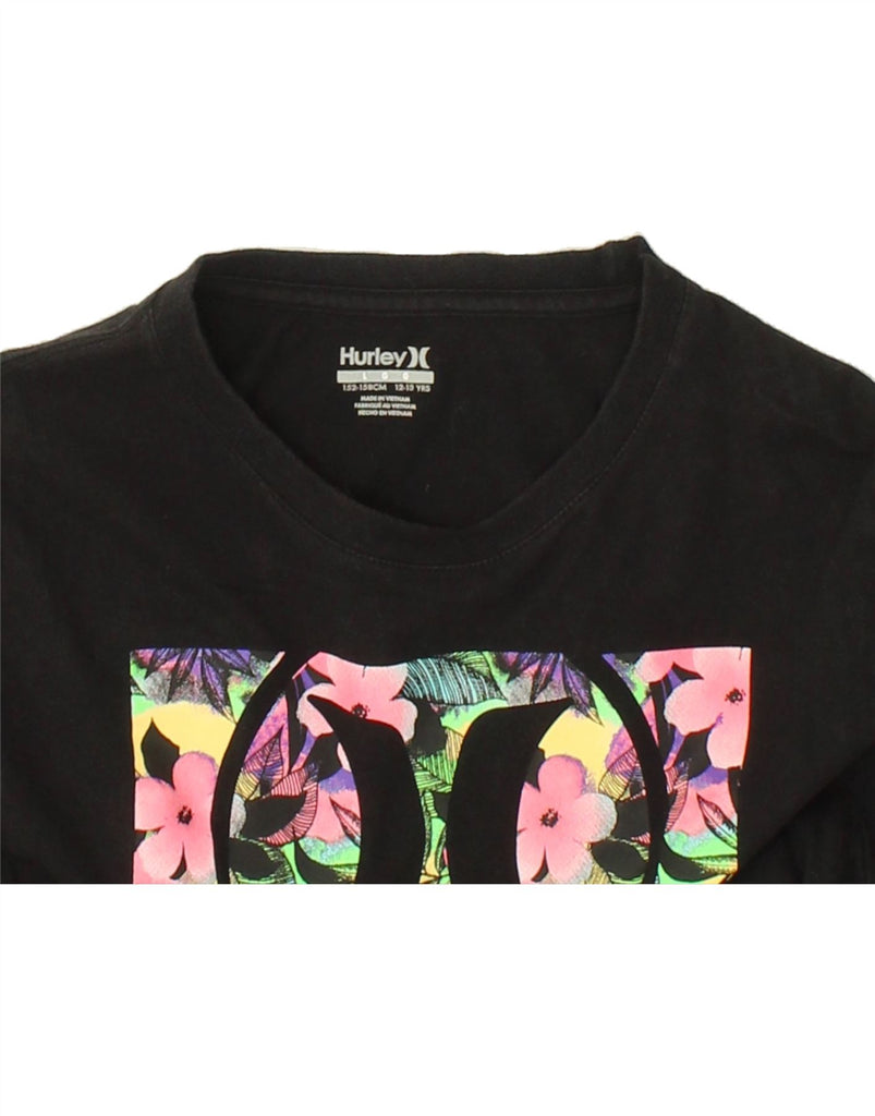 HURLEY Girls Graphic T-Shirt Top 12-13 Years Large Black Floral Cotton | Vintage Hurley | Thrift | Second-Hand Hurley | Used Clothing | Messina Hembry 