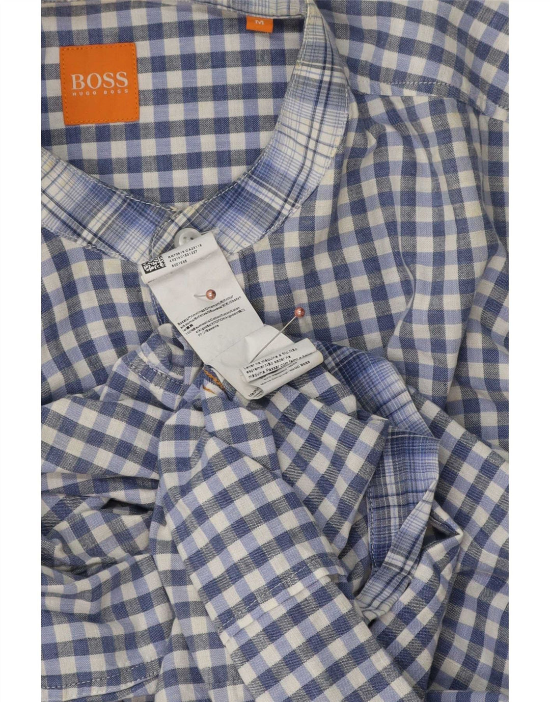 Hugo Boss Mens Shirt Medium Blue Gingham Cotton