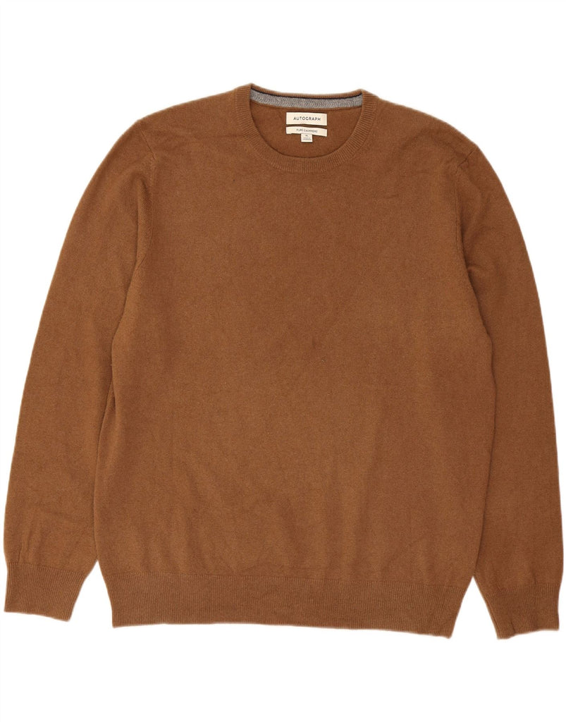 MARKS & SPENCER Mens Autograph Crew Neck Jumper Sweater XL Brown Cashmere Vintage Marks & Spencer and Second-Hand Marks & Spencer from Messina Hembry 