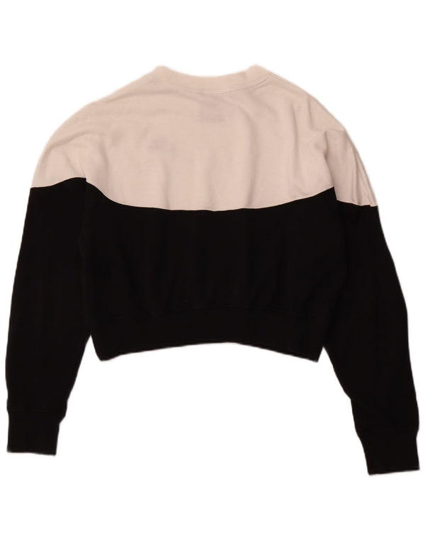 NIKE Womens Crop Sweatshirt Jumper UK 14 Medium Black Colourblock Cotton