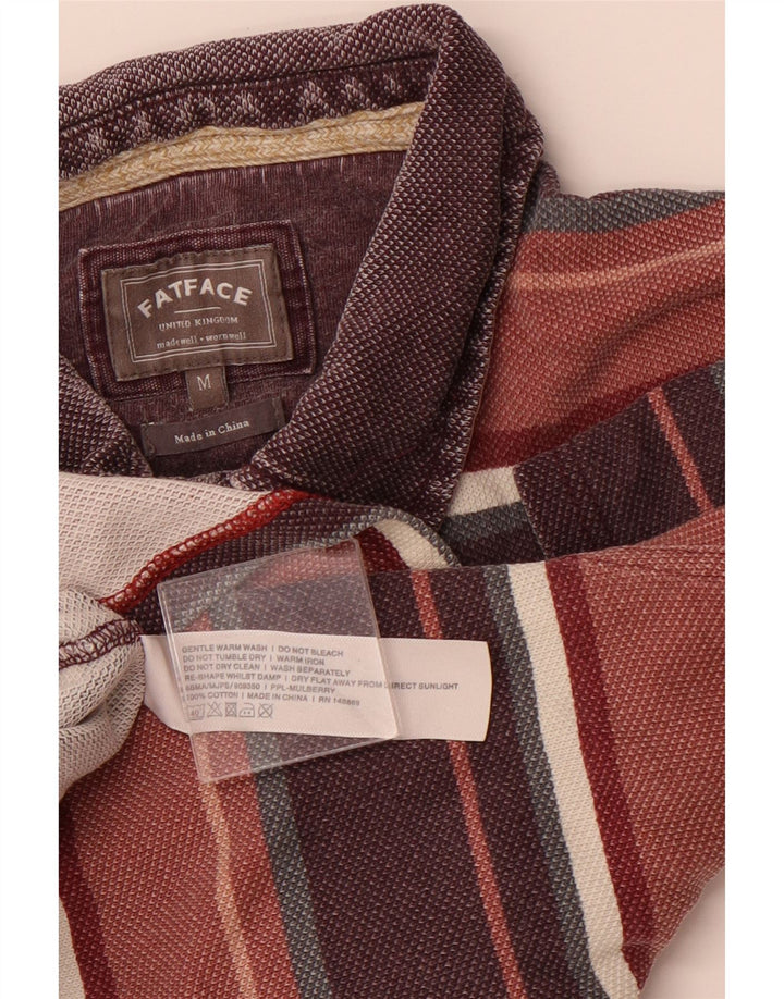 FAT FACE Mens Polo Shirt Medium Burgundy Striped Cotton