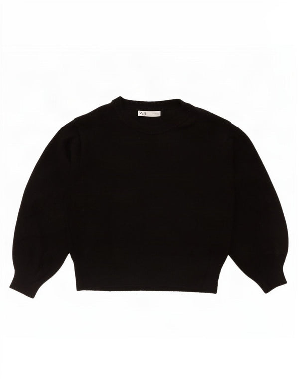 Zara Womens Crew Neck Jumper Sweater UK 10 Small Black Acrylic