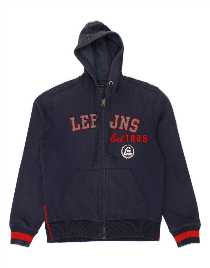 LEE Mens Graphic Zip Hoodie Sweater Large Navy Blue Cotton | Vintage Lee | Thrift | Second-Hand Lee | Used Clothing | Messina Hembry 