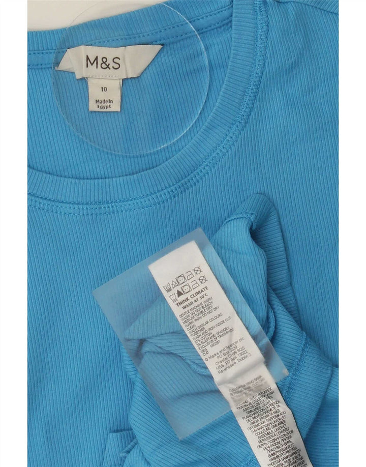 Marks & Spencer Womens Top Long Sleeve UK 10 Small Blue Cotton