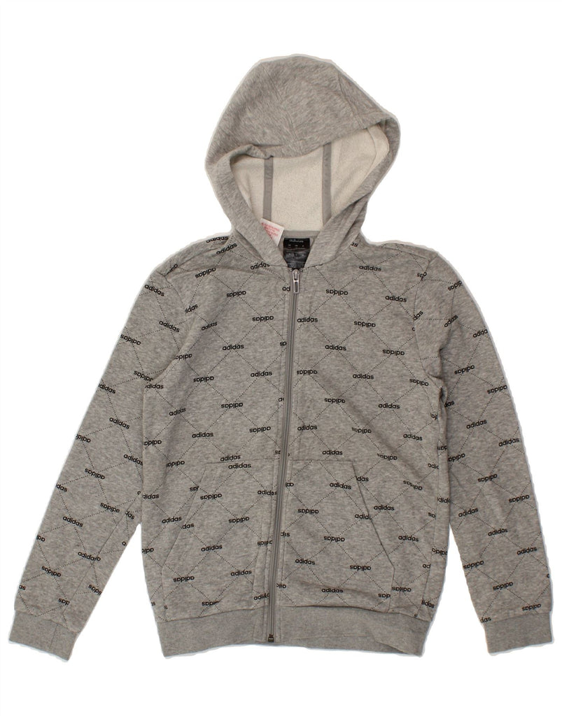 ADIDAS Girls Graphic Zip Hoodie Sweater 11-12 Years Grey Geometric Cotton Vintage Adidas and Second-Hand Adidas from Messina Hembry 