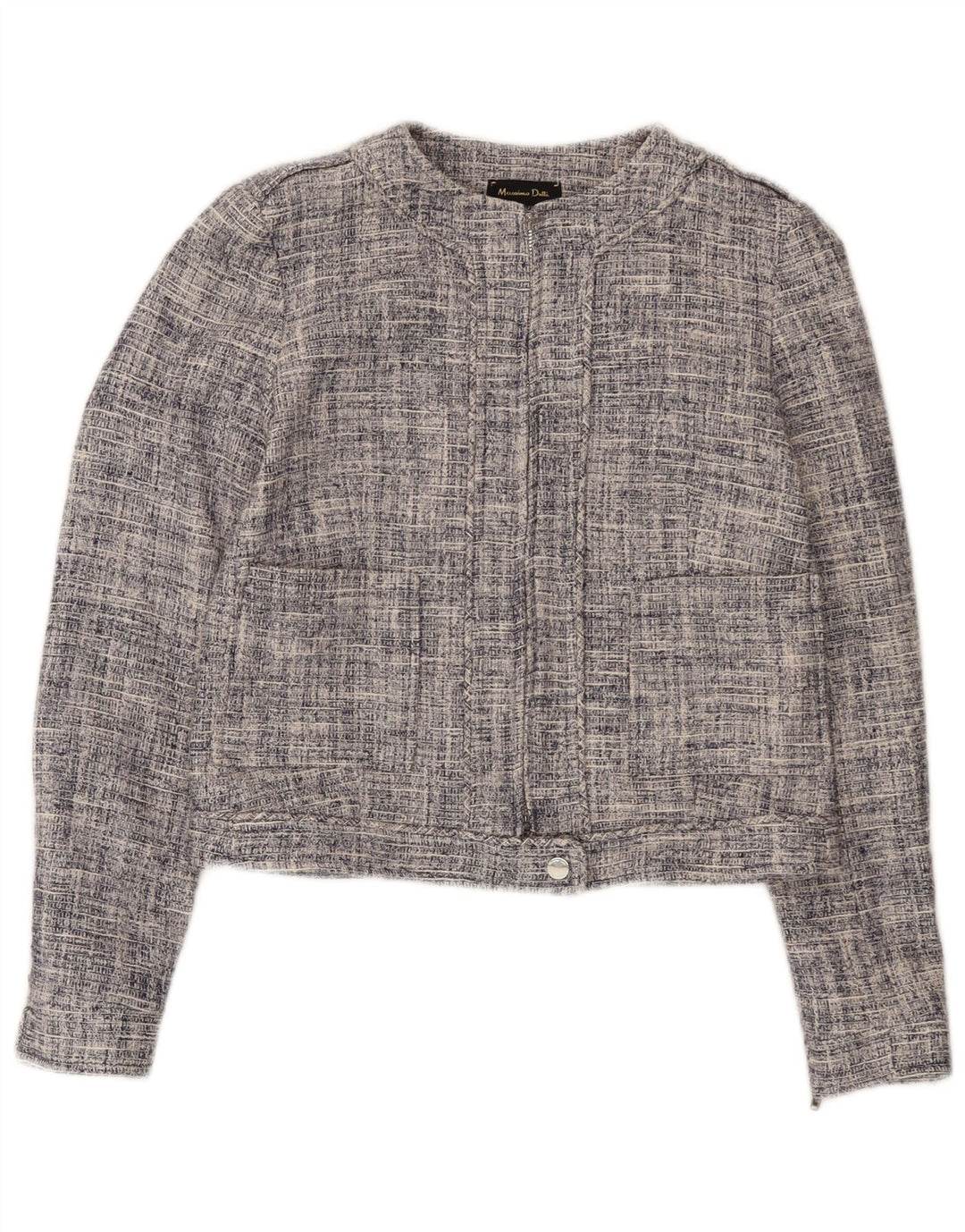 Massimo Dutti Womens Crop Full Zip Blazer Jacket EU 36 XS Navy Blue Cotton