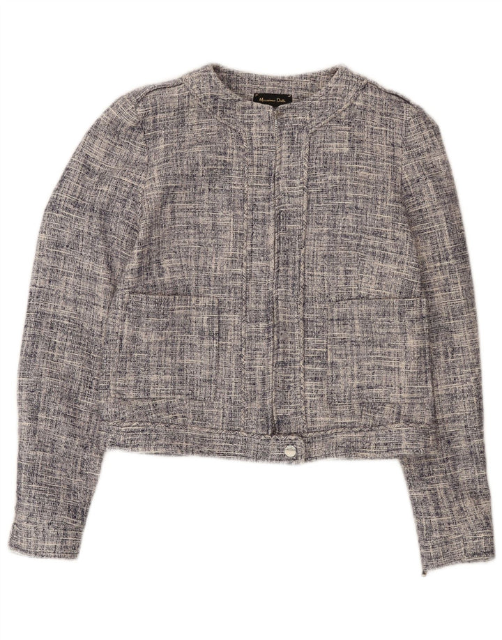Massimo Dutti Womens Crop Full Zip Blazer Jacket EU 36 XS Navy Blue Cotton