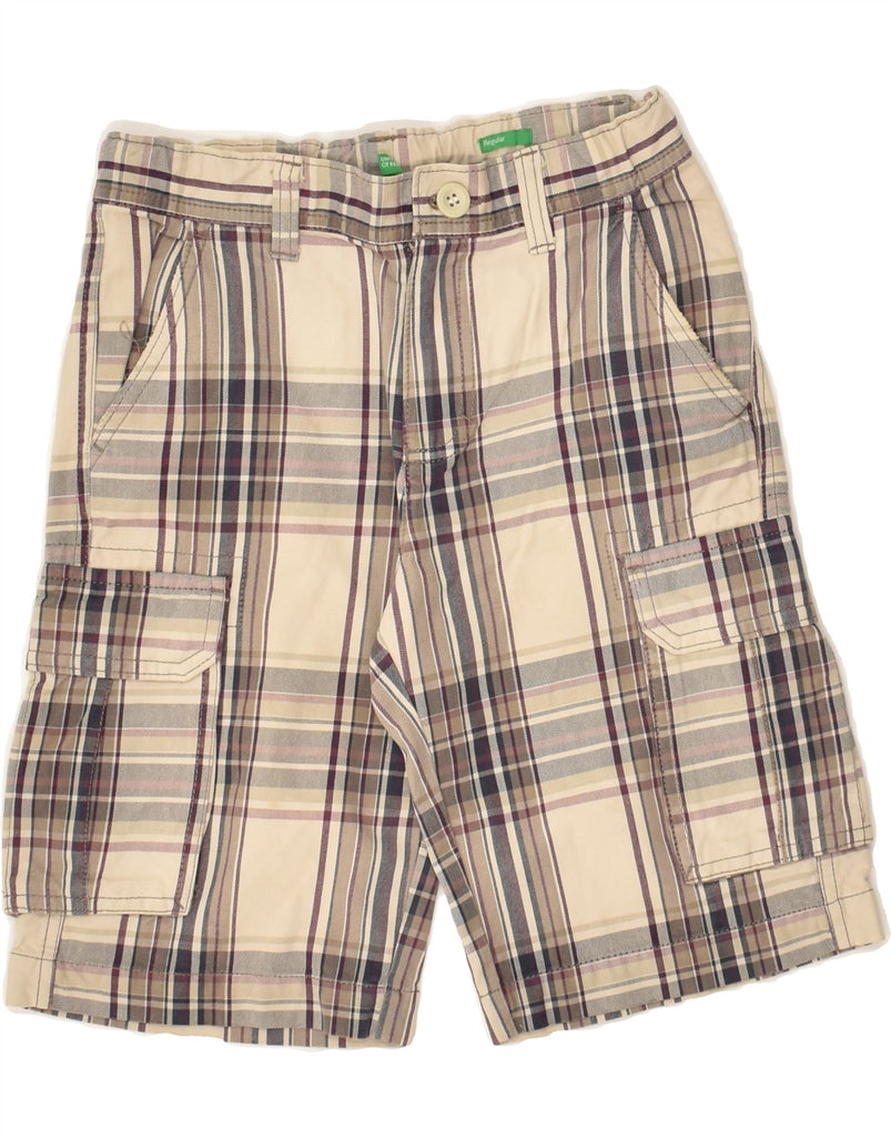 BENETTON Boys Cargo Shorts 7-8 Years W24  Beige Check Cotton | Vintage Benetton | Thrift | Second-Hand Benetton | Used Clothing | Messina Hembry 