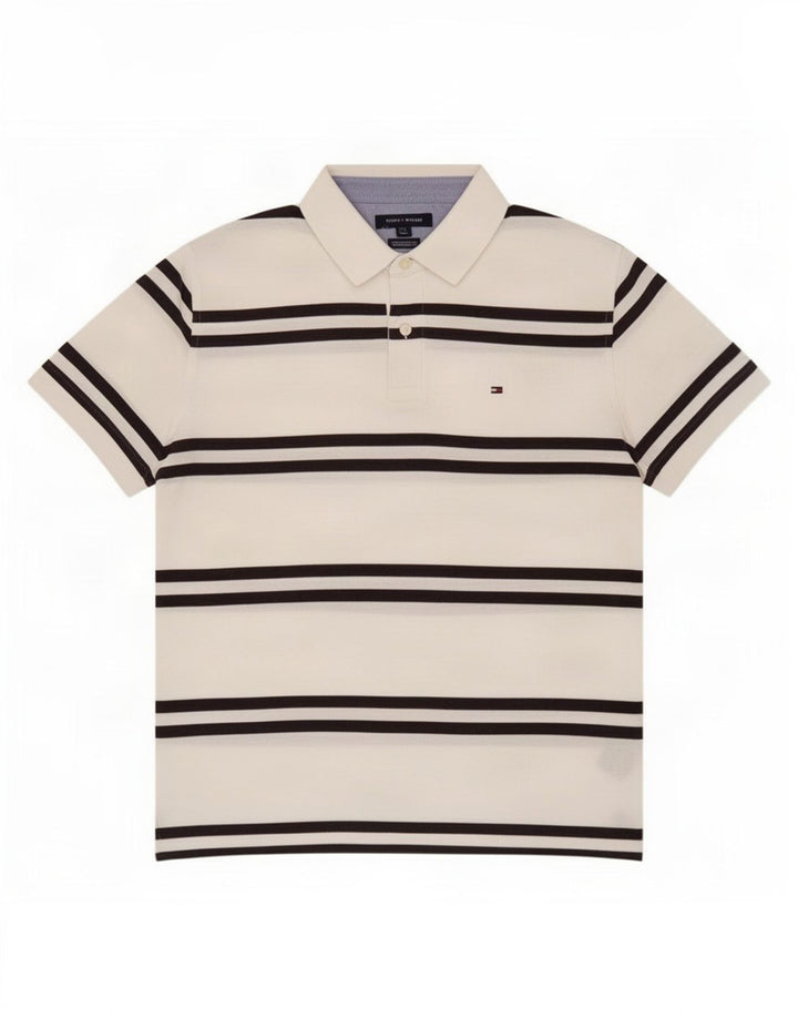 Tommy Hilfiger Mens Polo Shirt Large White Striped