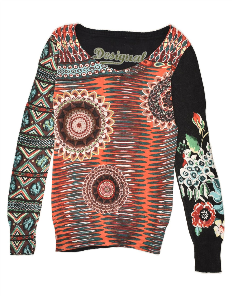 DESIGUAL Womens Graphic Boat Neck Jumper Sweater UK 10 Small Multicoloured | Vintage Desigual | Thrift | Second-Hand Desigual | Used Clothing | Messina Hembry 