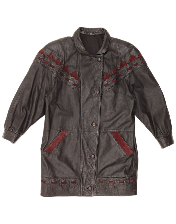 VINTAGE Womens Oversized Leather Coat IT 40 Small Black Leather