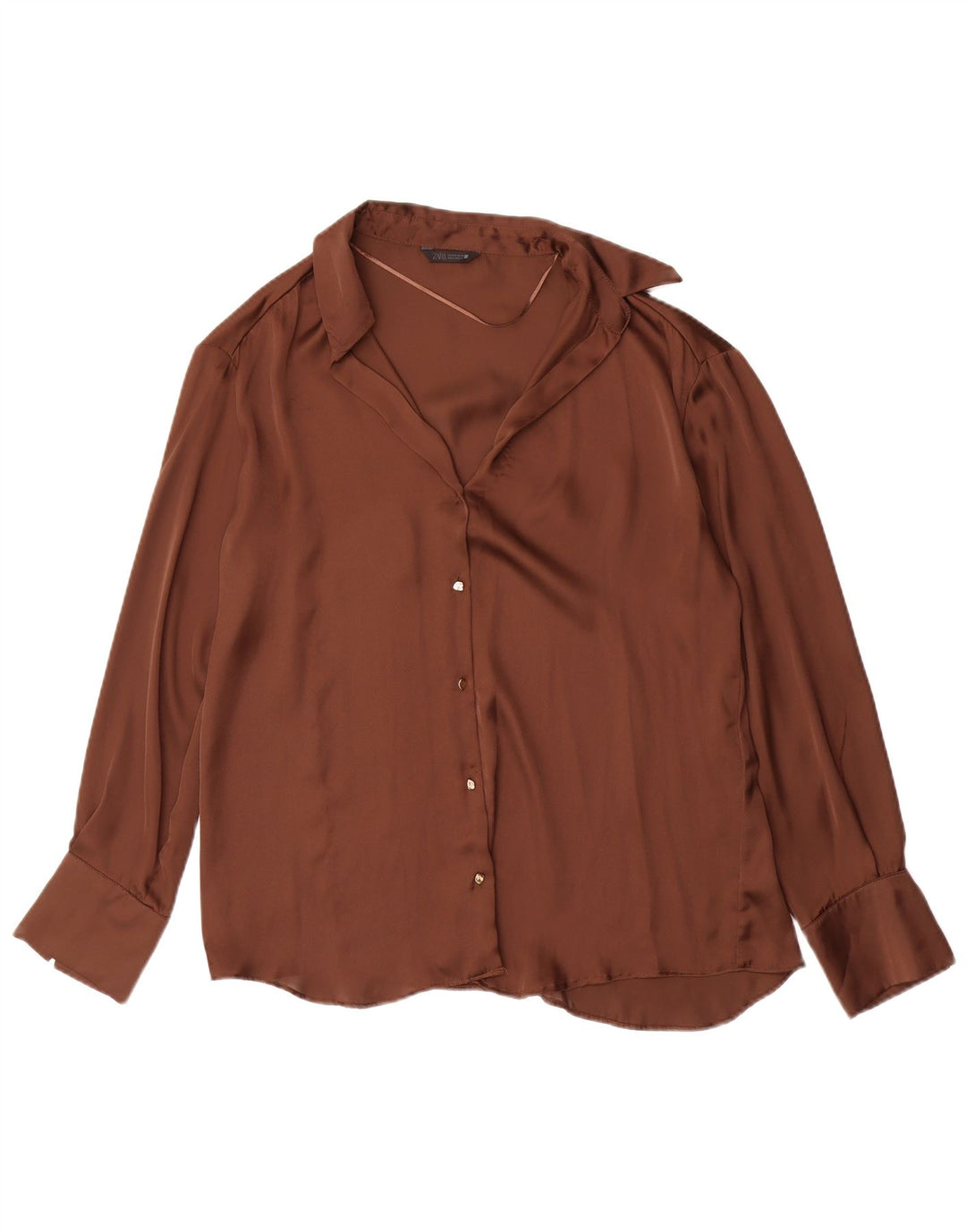 ZARA Womens Oversized Shirt Blouse UK 10 Small Brown Polyester