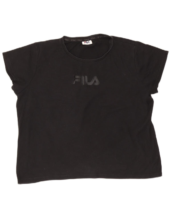 Fila Womens Crop Oversized Graphic T-Shirt Top UK 18 XL Black Cotton