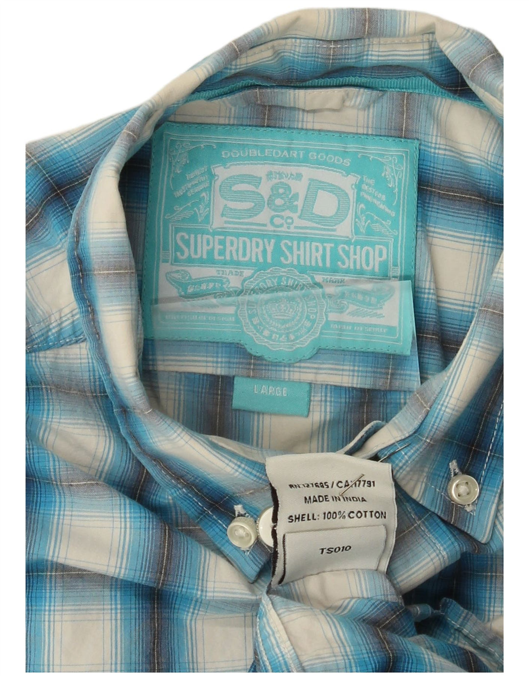 Superdry Mens Shirt Large Blue Check Cotton