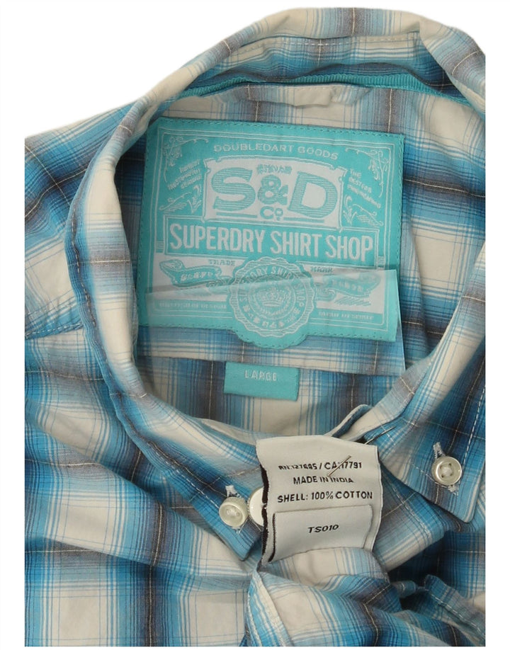 Superdry Mens Shirt Large Blue Check Cotton